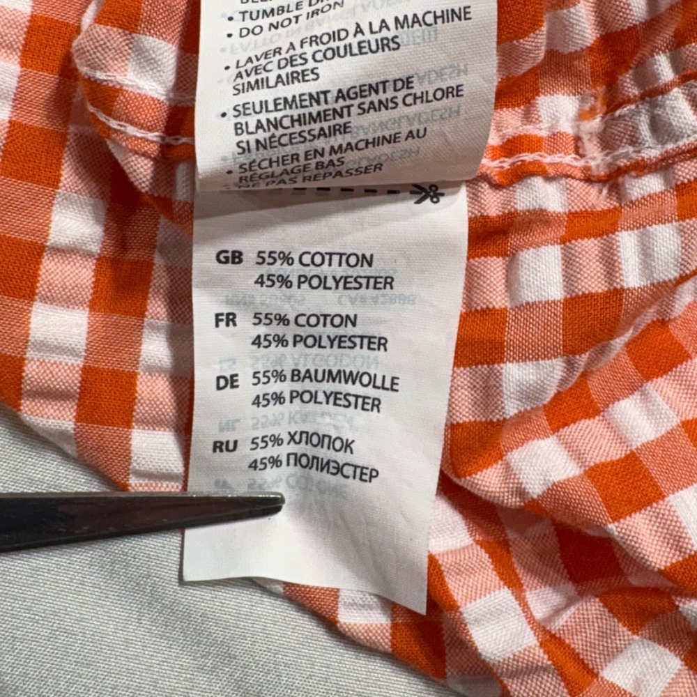 Oak Hill Men 2XL Short Sleeve Button Shirt Seersucker Gingham Check Orange White - Picture 5 of 8